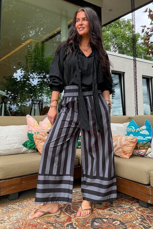 Bloc Stripe Wide Leg Pant Black & Storm